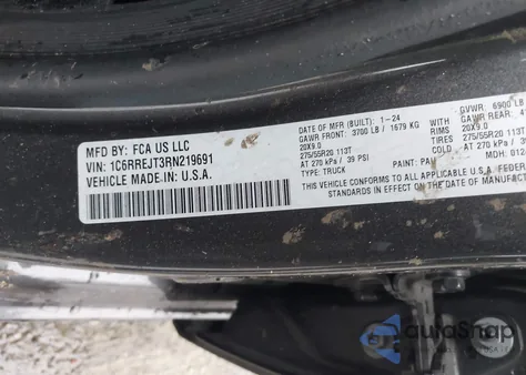 2024 Ram 1500 Laramie z USA, uszkodzony, nr VIN 1C6RREJT3RN219691